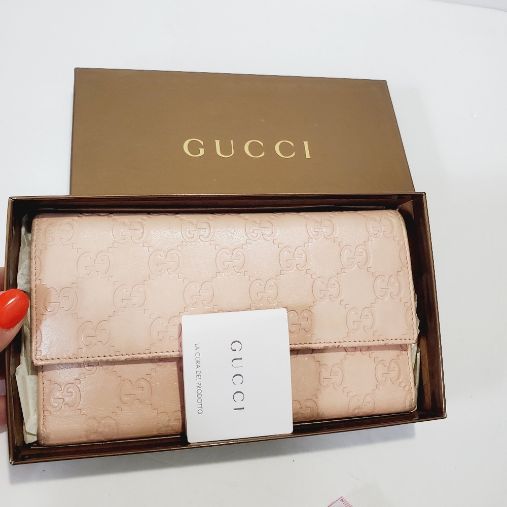 Authentic GUCCI pink long Guccissima leather clutch wallet